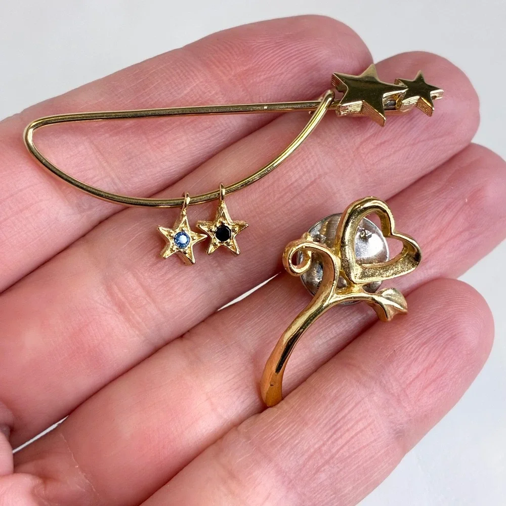 Vintage Pin Lot Avon Heart World Star Stick Pins Gold Tone Jewelry 7 Pieces